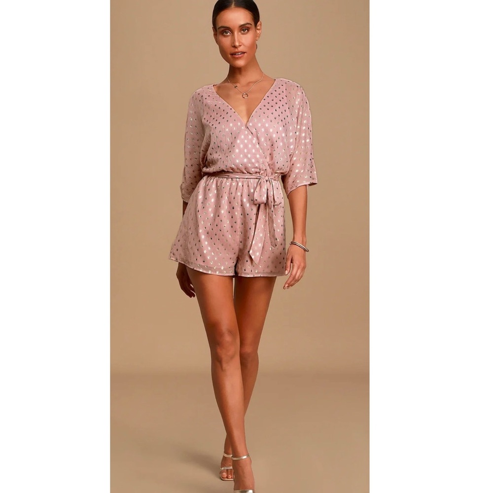 Lulus Mauve and Gold Polka Dots Romper